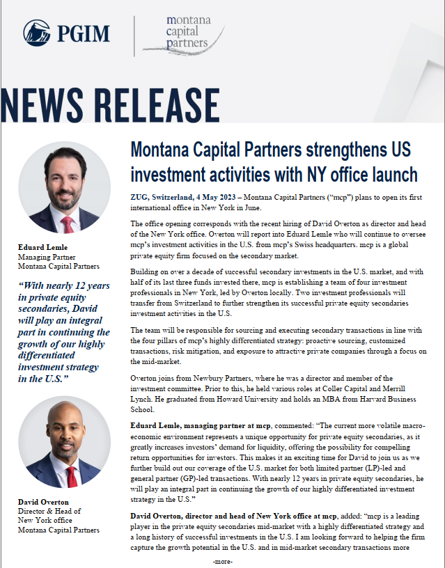 Montana Capital Partners strengthens US investment activities with NY office launch